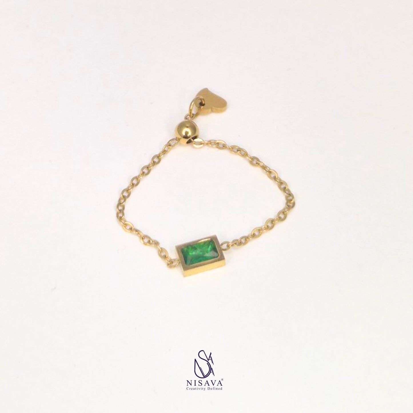 Adjustable Ring with Green Stone