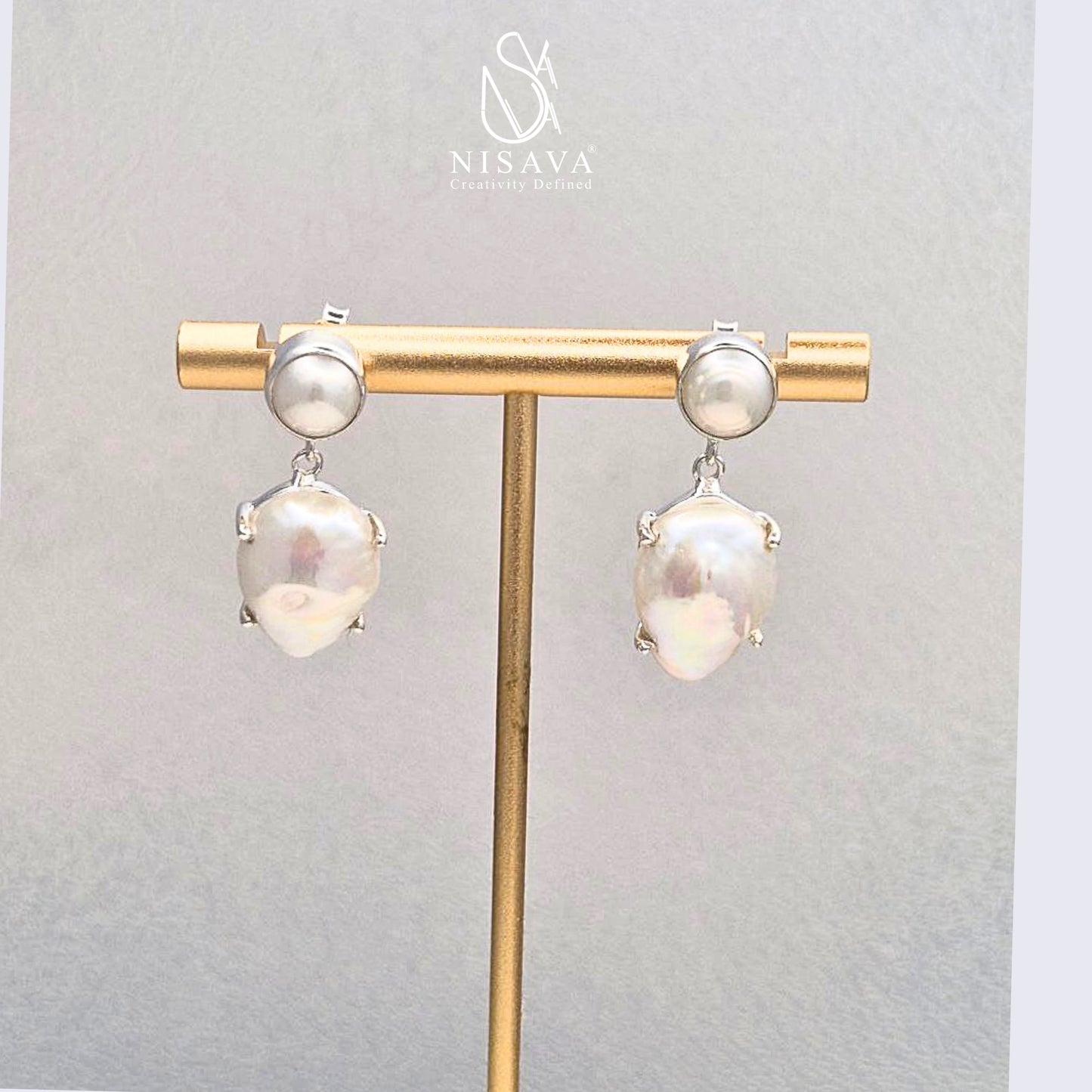 925 Silver Dangle Baroque Pearl Earrings.