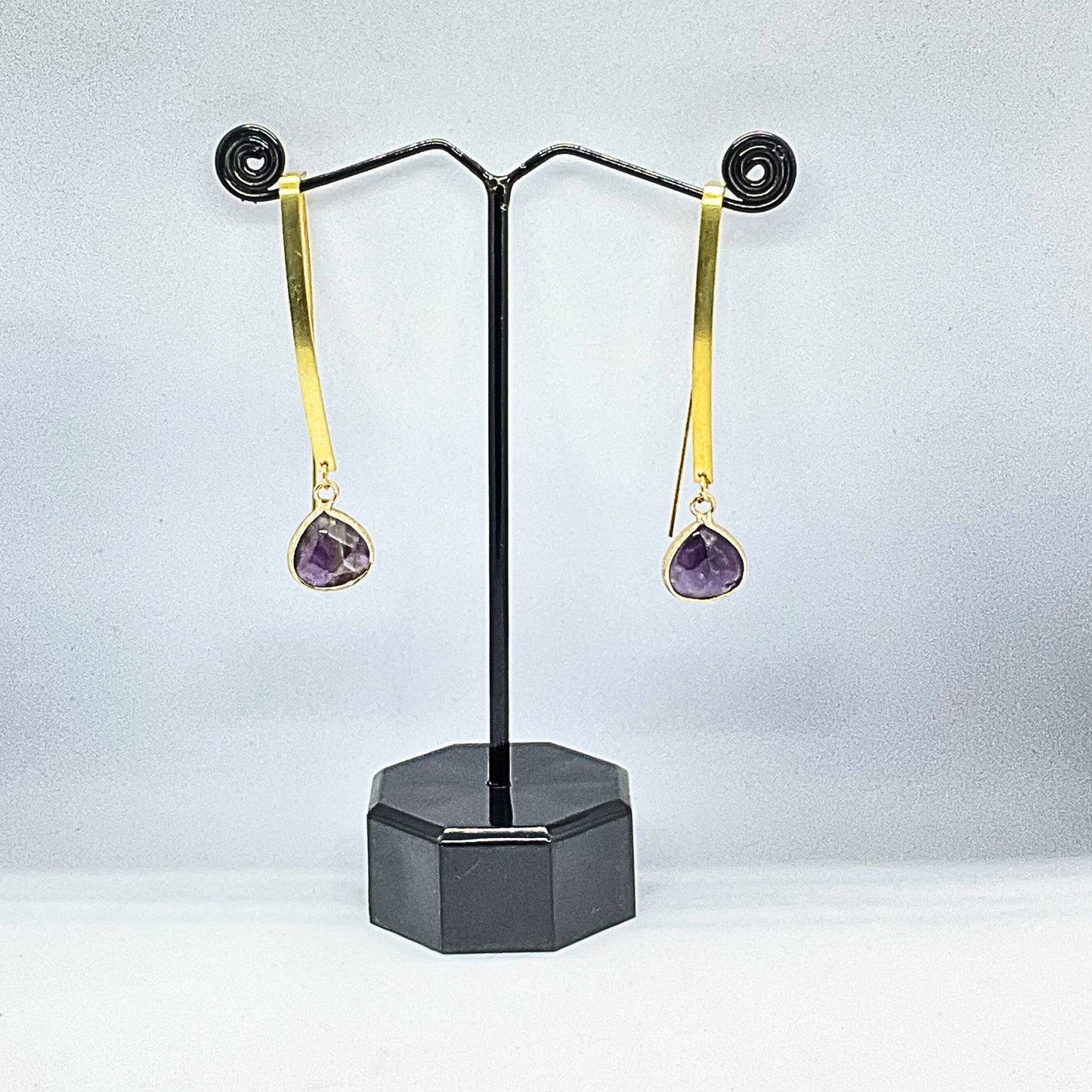 Amethyst Brass Long Hoops