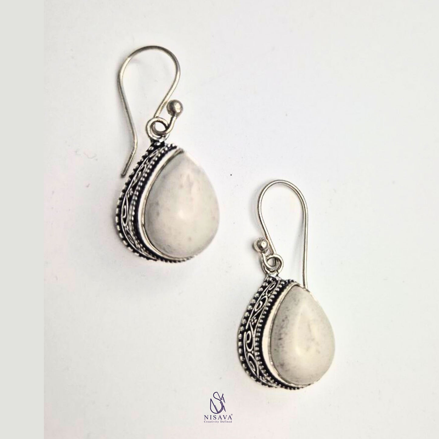 925 Silver Plated Dendrite Opal Gemstone Dangle Earrings