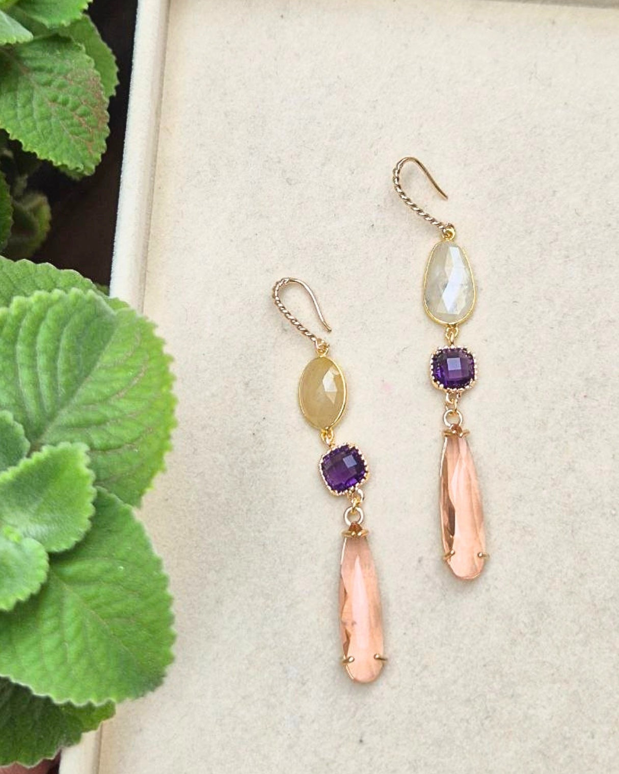 Mismatched Gemstone Crystal Earrings