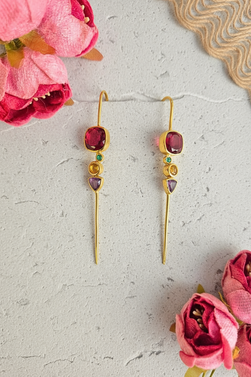 Contemporary RGYV 925 Silver with Gold Plated Earpins