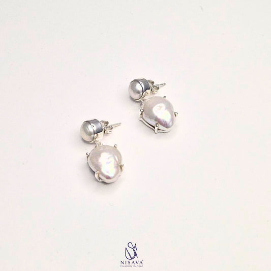 925 Silver Dangle Baroque Pearl Earrings.