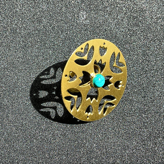 Gold plated Brass Adjustable Ring With Turquoise Stone