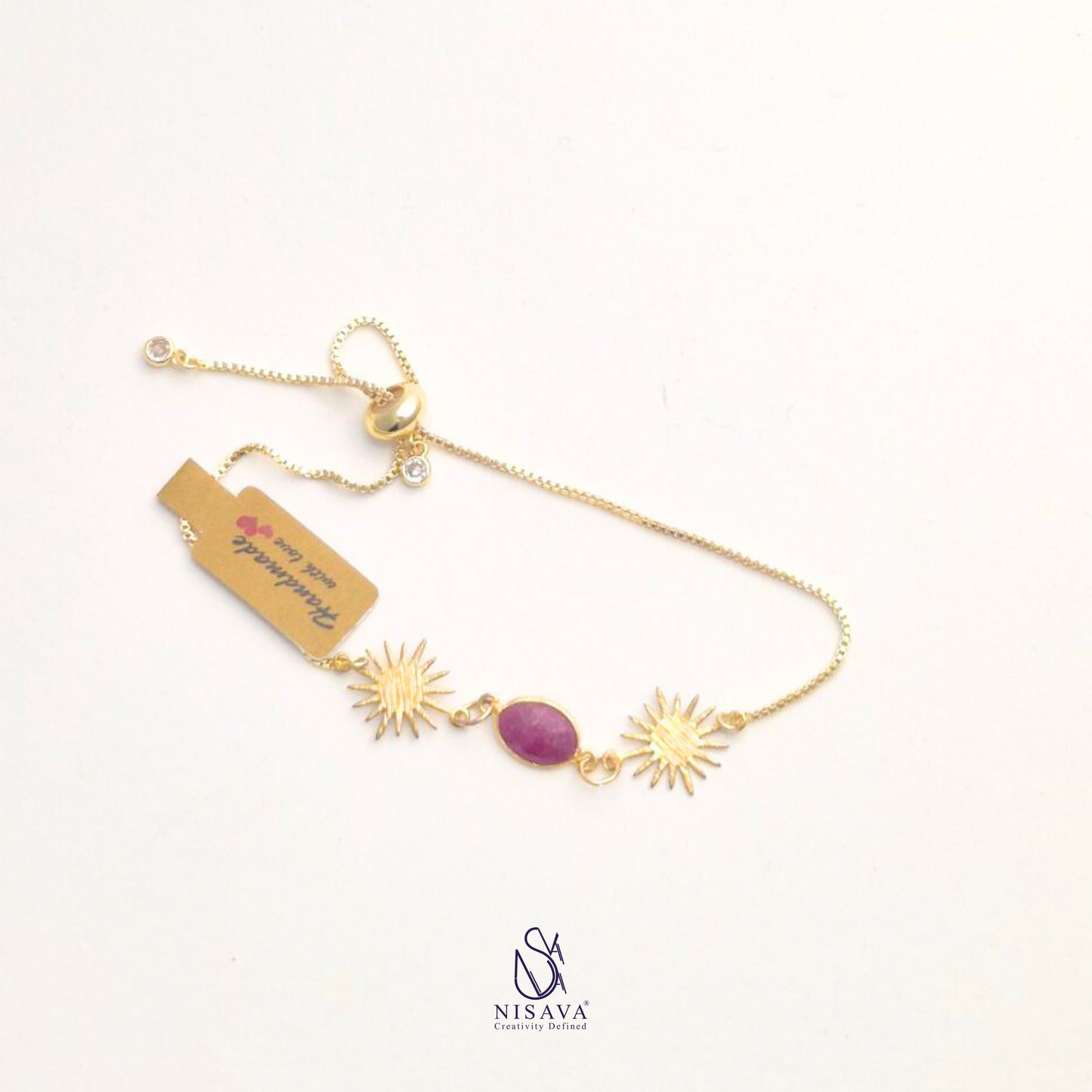 Adjustable Bracelet Gold Plated with Red Stone