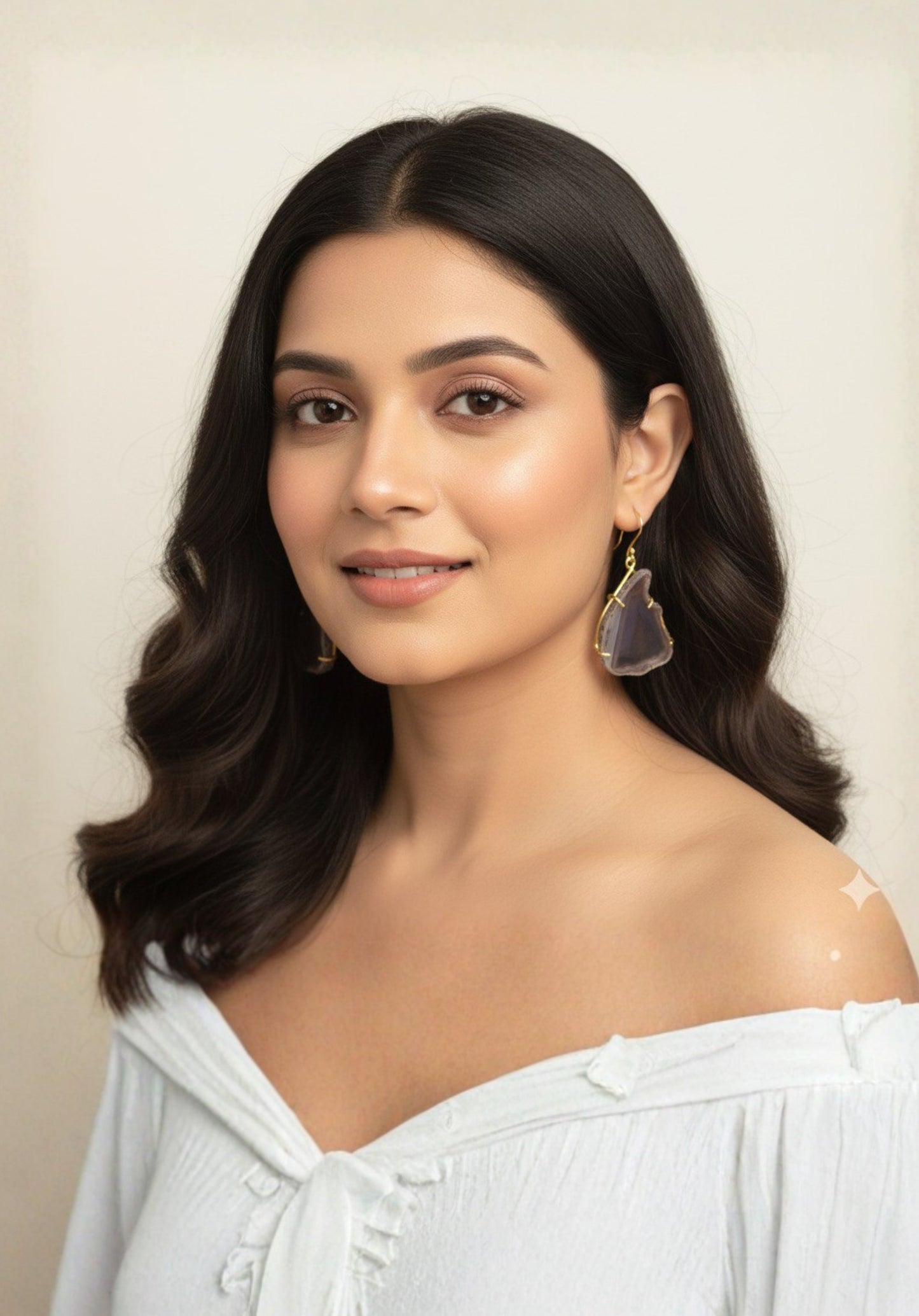 18K Gold Plated Brass Earrings Natural Rough Druze Gem Stone Earrings