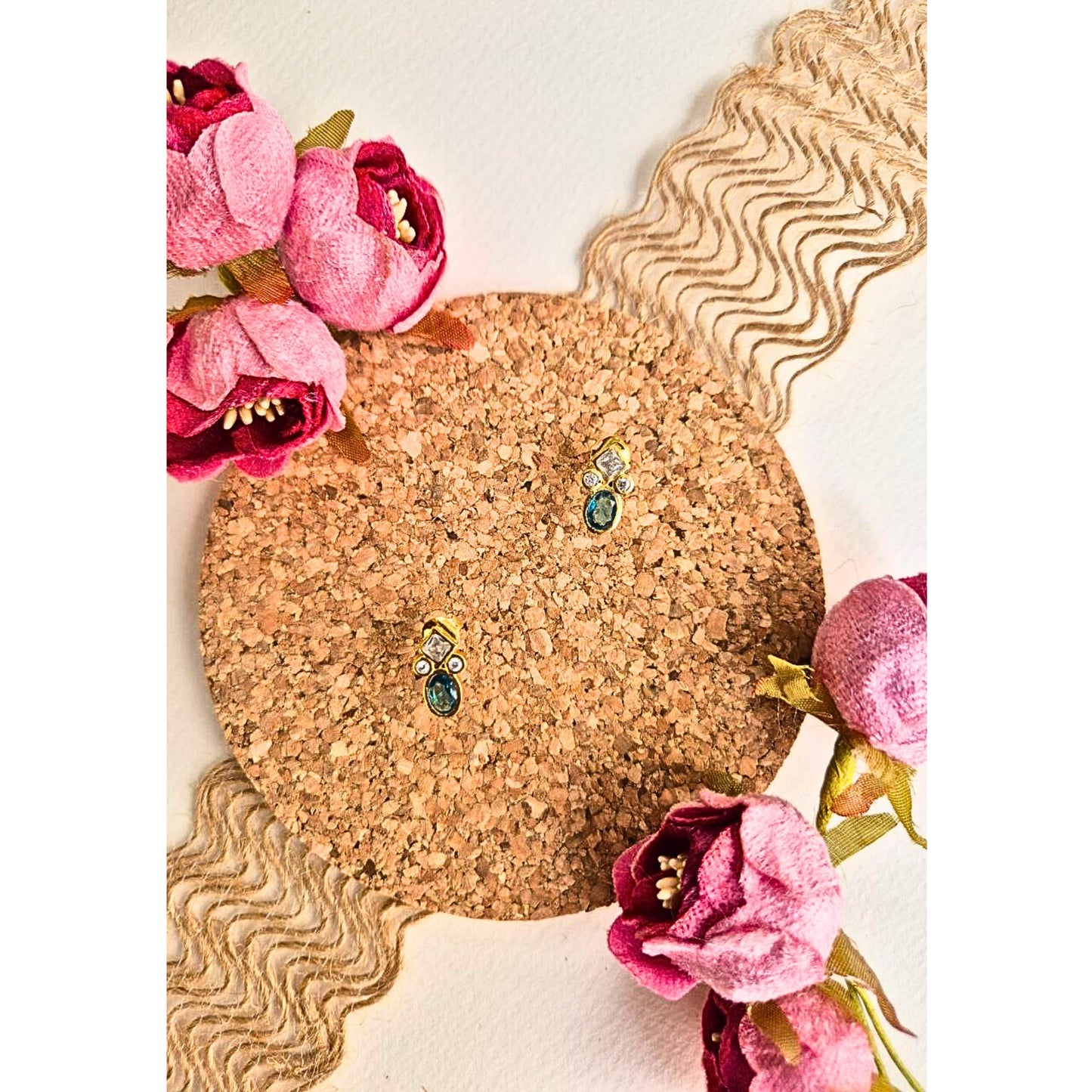 Gold plated 925 Silver Stud with Teal stone