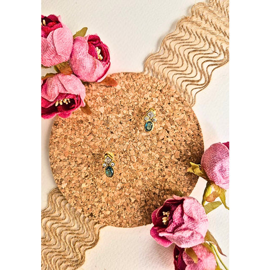 Gold plated 925 Silver Stud with Teal stone