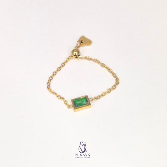 Adjustable Ring with Green Stone