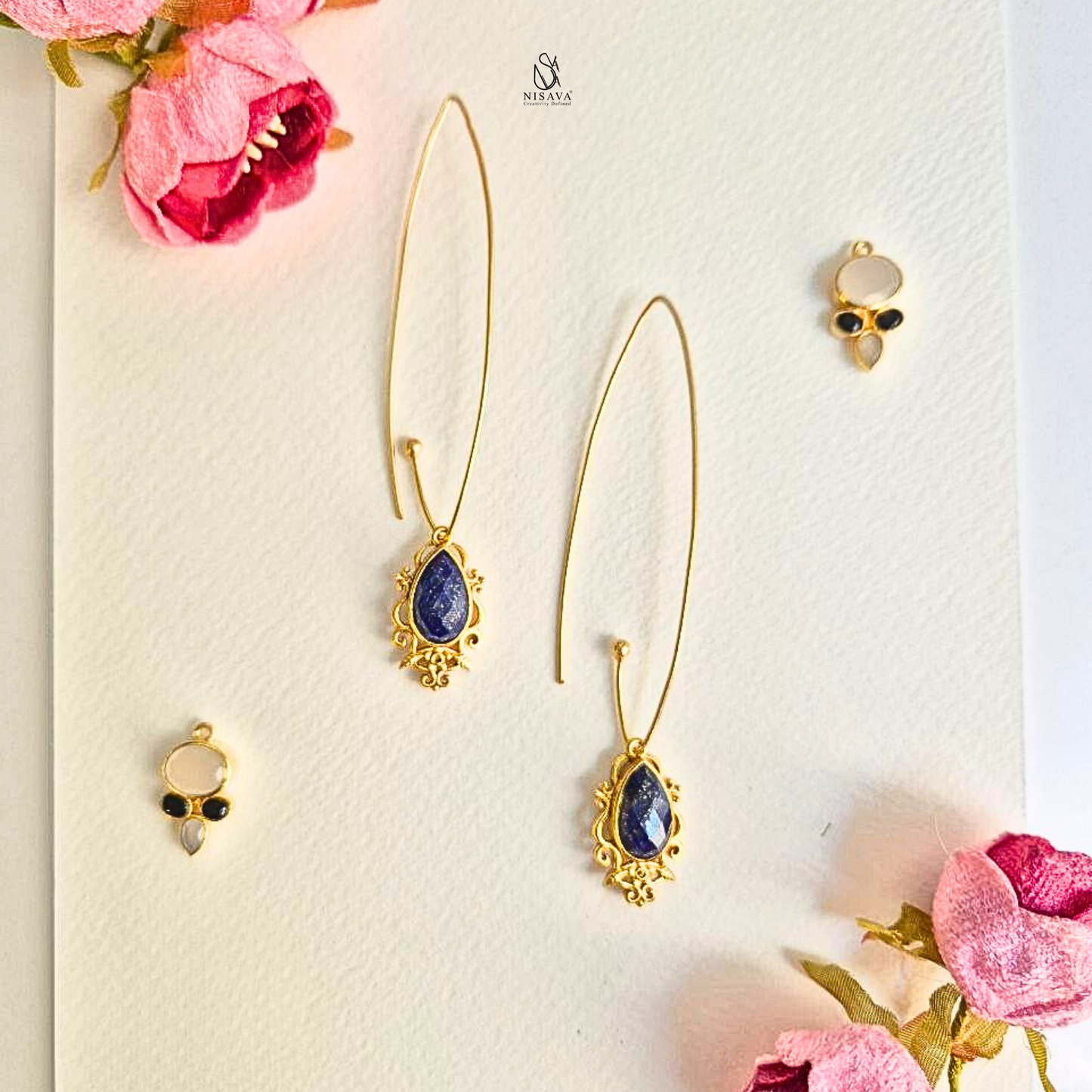 Riana Interchangeable Charm Long Drop Earrings