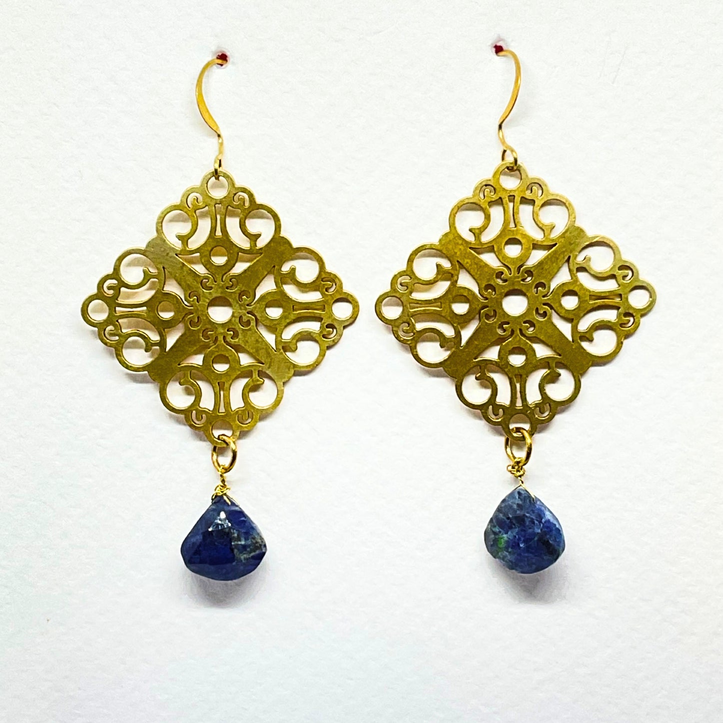 Natural Sodalite Brass Hoops