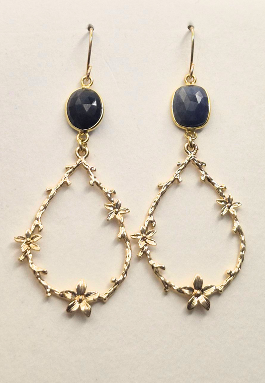 Blue Stone Floral Teardrop Earrings