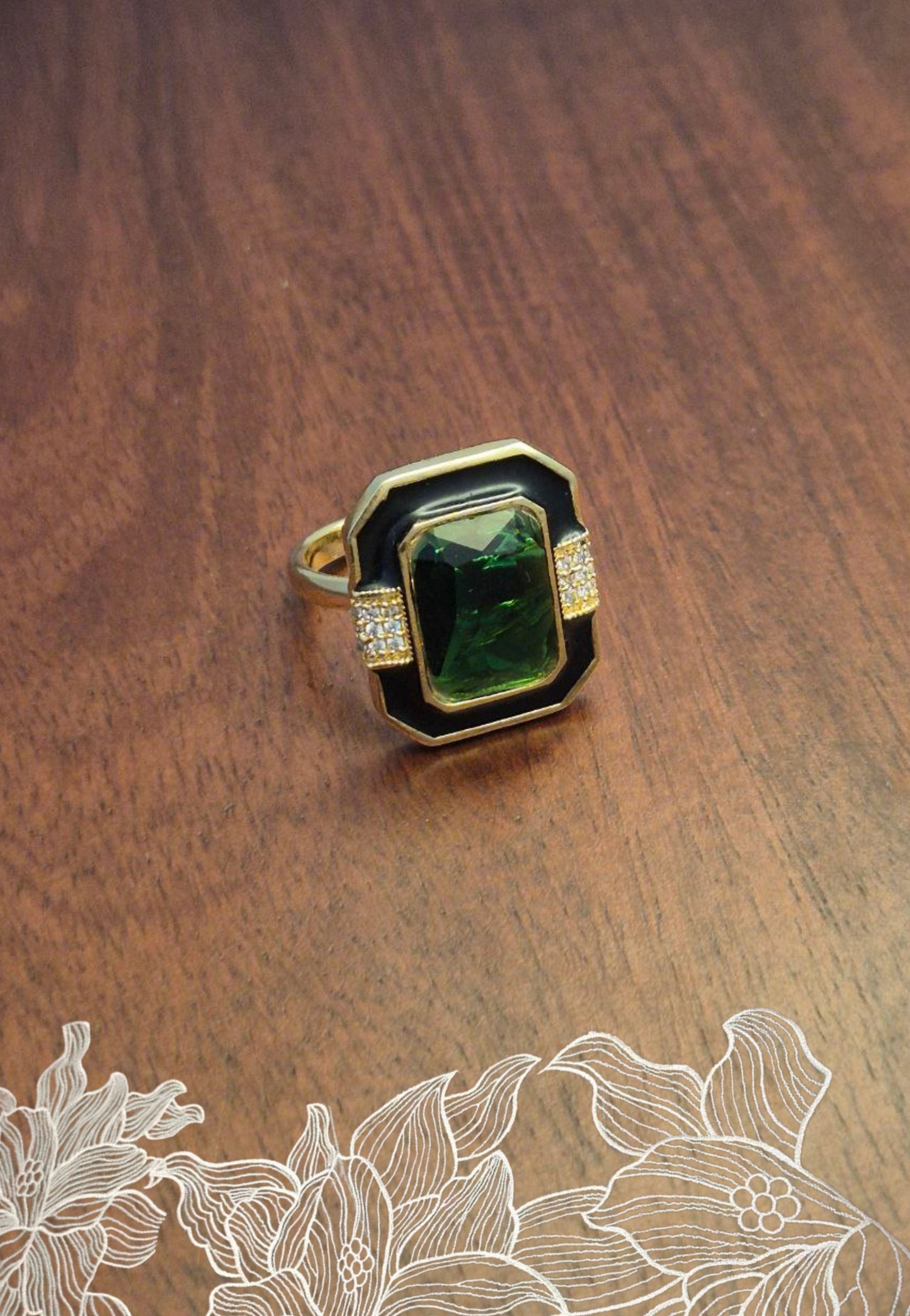 Green Stone Miros Adjustable Ring
