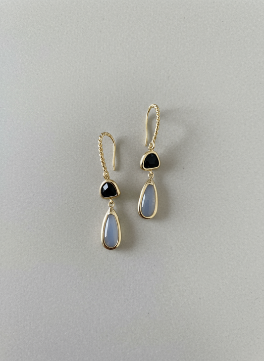 Grey Agate Jet Black Stone Earrings