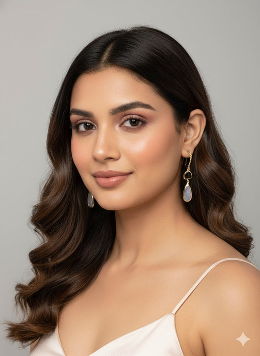 Grey Agate Jet Black Stone Earrings